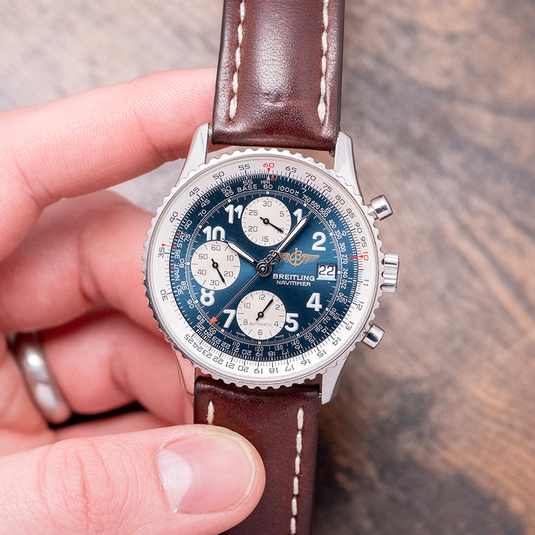 1990s Breitling Old Navitimer II Automatic Blue Arabic 41mm A13022