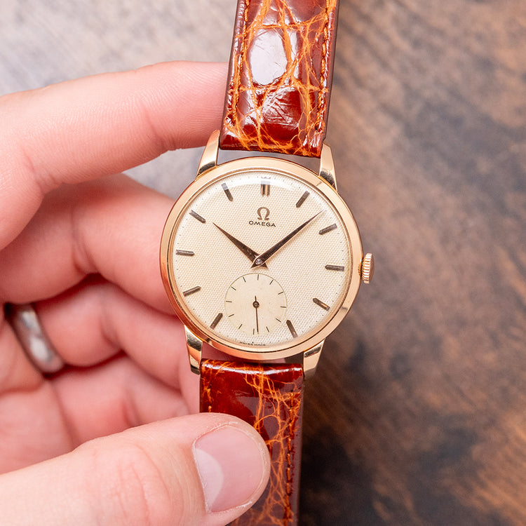 1954 Omega Trésor 18ct Pink Gold Honeycomb Dial 2685 36mm