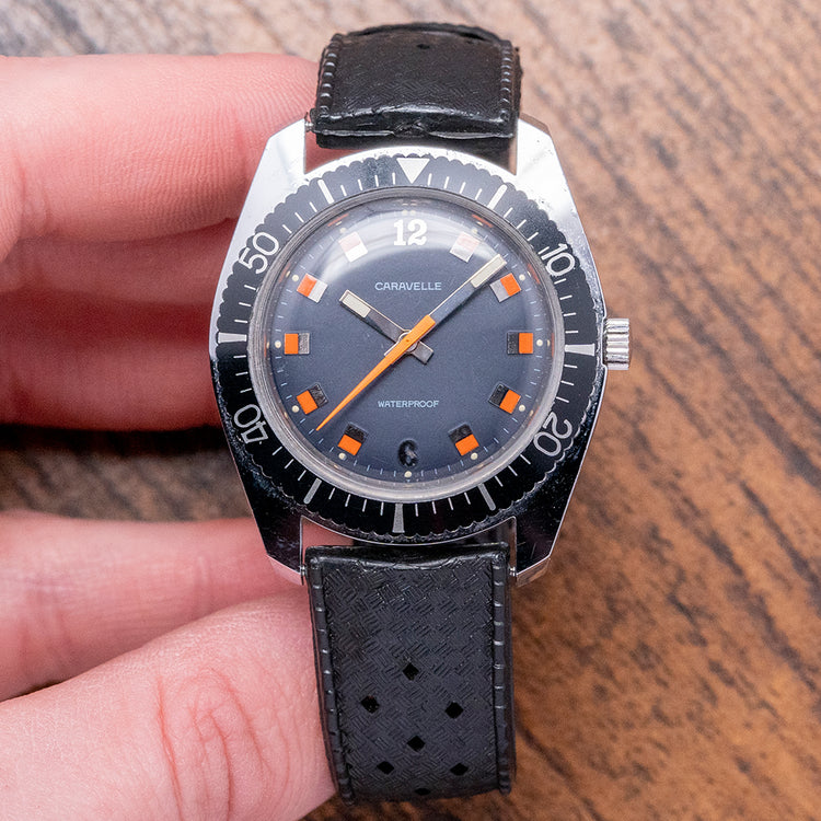 1975 Caravelle 'Waterproof' Blue 38mm Skin Diver Box & Papers