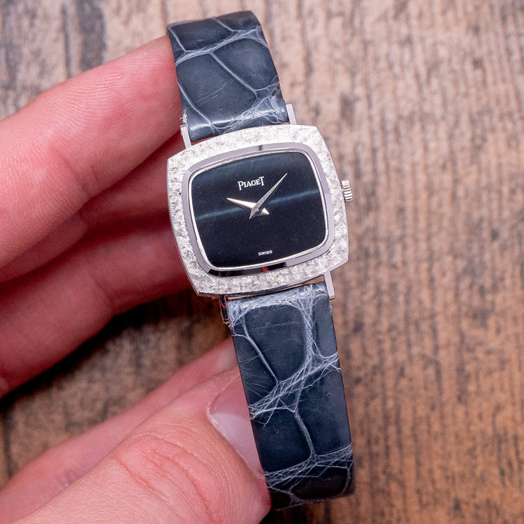 1970s Piaget Black Tie Black Tigers Eye White Gold 9562