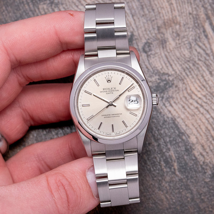 2002 Rolex Oyster Perpetual Date Silver Dial 34mm 15200