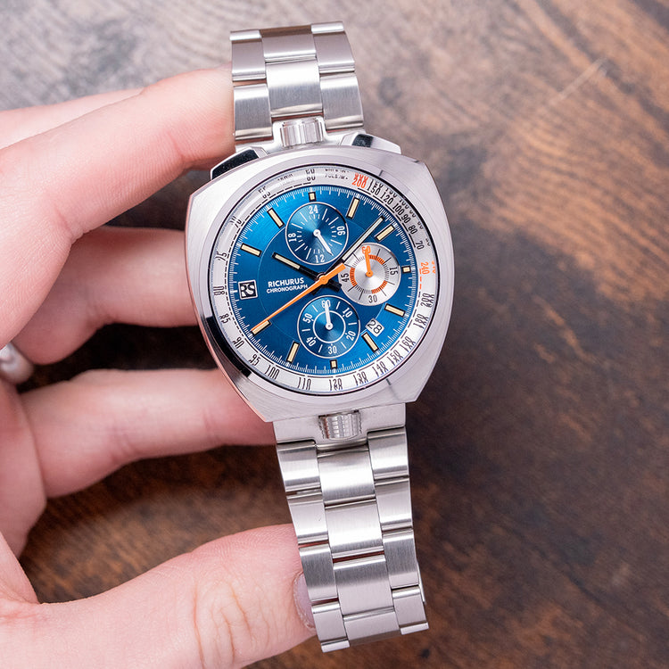 2025 Richurus Bullhead Chrono Quartz Blue on Bracelet 43.5mm