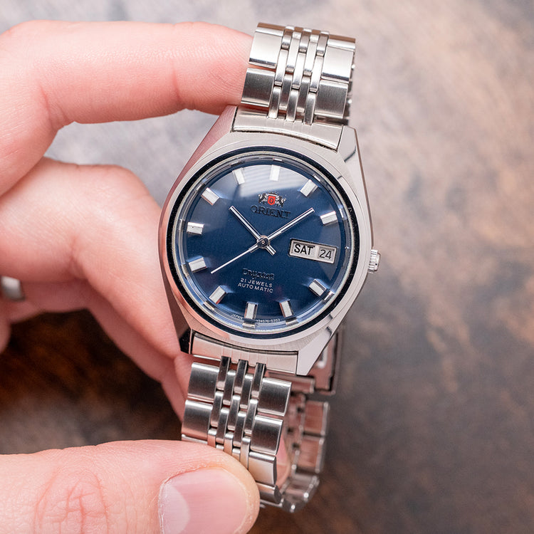 1960s Orient Crystal Automatic Day Date Blue Dial with Bracelet 36mm