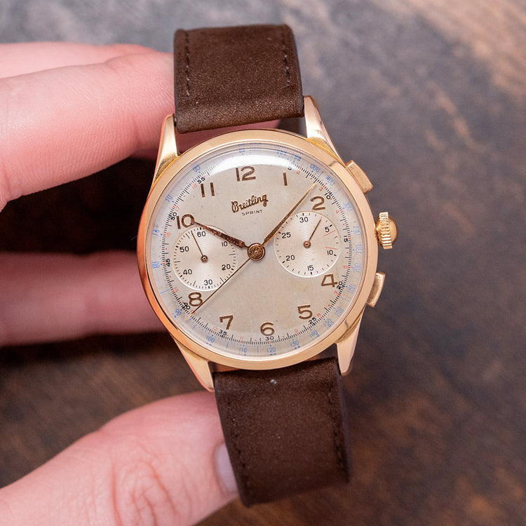 1950s Breitling Sprint Chronograph 18ct Yellow Gold Venus 188 37mm
