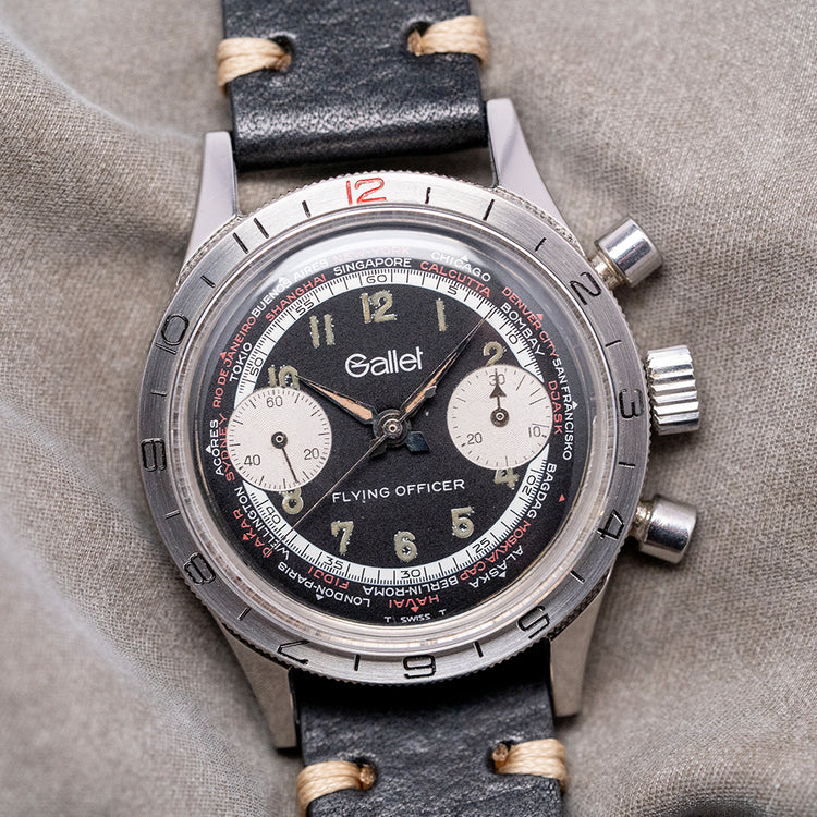 1970s Gallet 'Flying Officer' Black Dial '4th Gen' 36mm