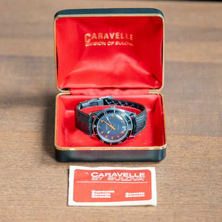 1975 Caravelle 'Waterproof' Blue 38mm Skin Diver Box & Papers