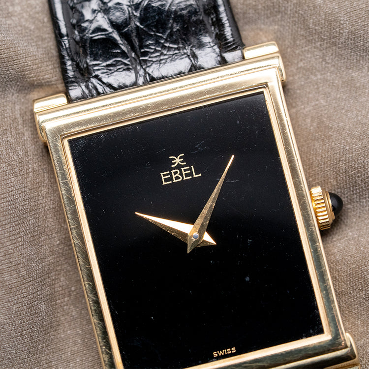 1970s Ebel 18ct Yellow Gold Black Dial 25x36mm 'Tank'