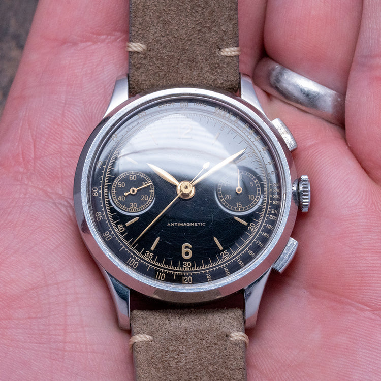 1940s CYMA Antimagnetic 36mm Steel Valjoux 22 Chronograph