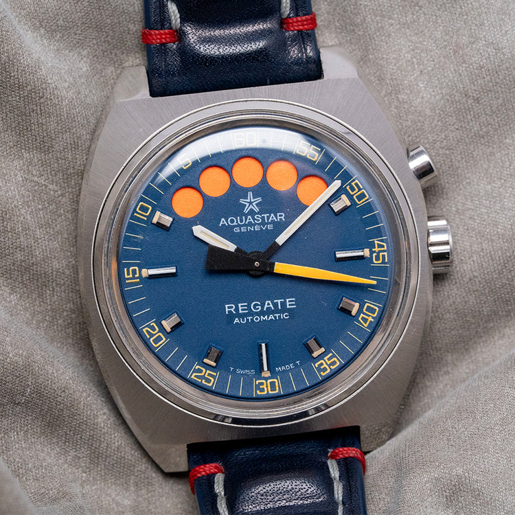 1970s Aquastar Regate Blue Dial Yacht Timer Automatic 39mm