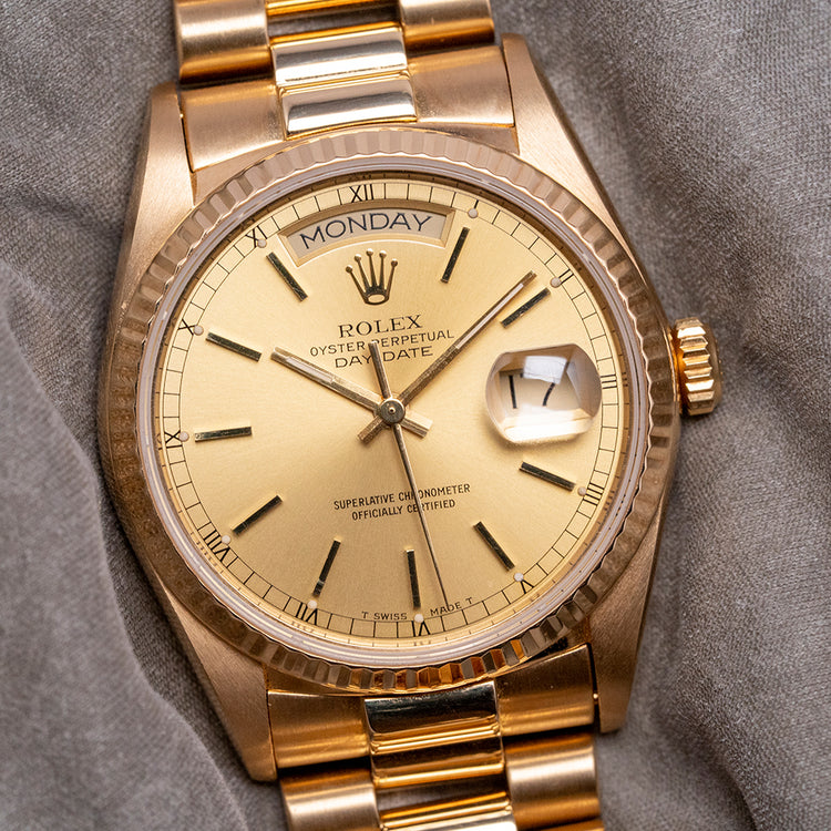 1986 Rolex Day-Date 36mm Champagne Dial 18038