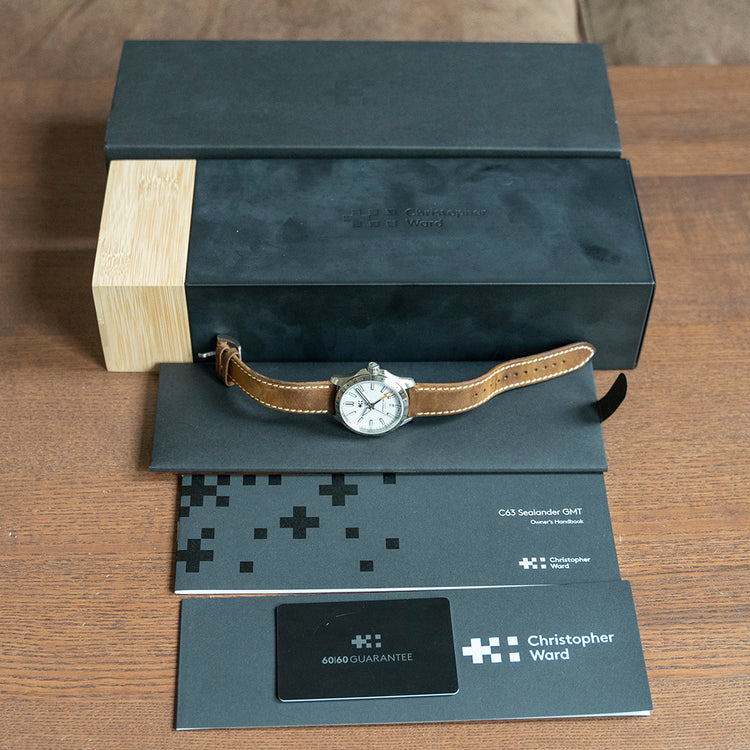 2022 Christopher Ward C63 Sealander GMT White on Strap