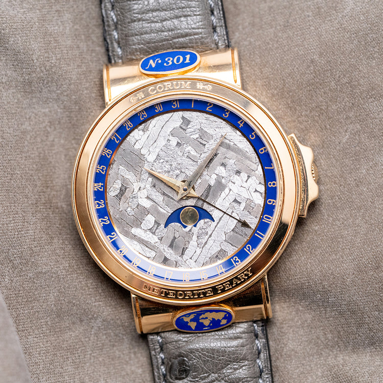 1990s Corum Meteorite Peary Moonphase 18ct Gold Automatic 34mm