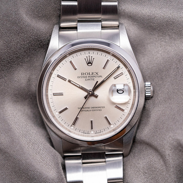 2002 Rolex Oyster Perpetual Date Silver Dial 34mm 15200