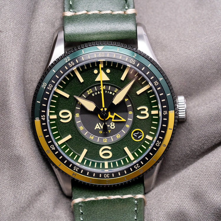 2025 AVI-8 Flyboy Airmaster GMT Fuselage Green 40mm