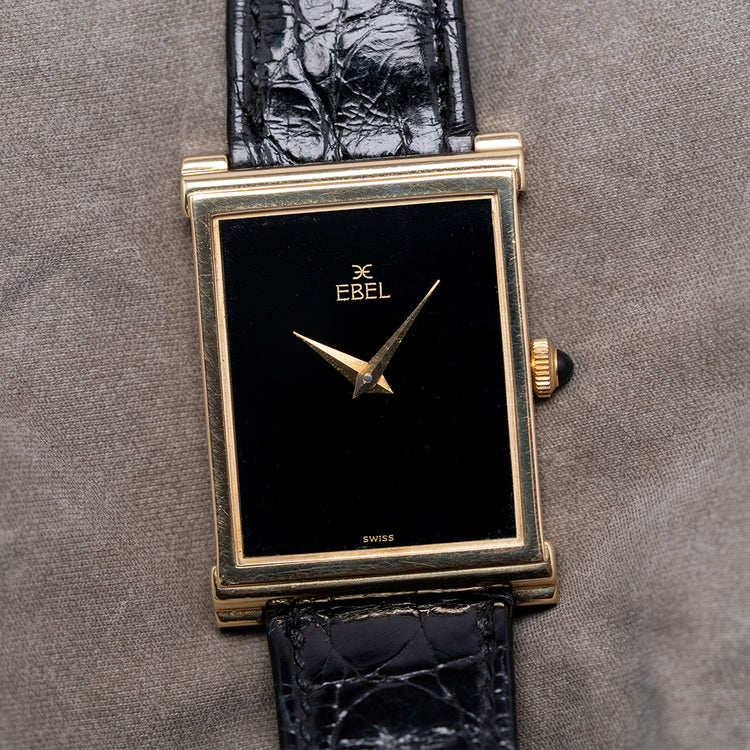1970s Ebel 18ct Yellow Gold Black Dial 25x36mm 'Tank'