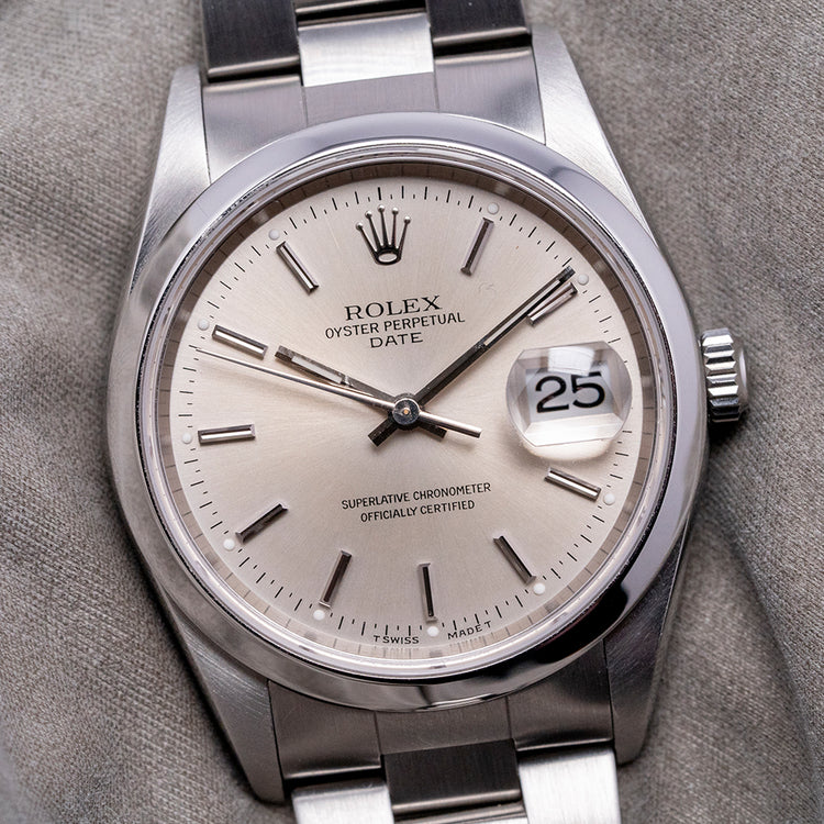 2002 Rolex Oyster Perpetual Date Silver Dial 34mm 15200