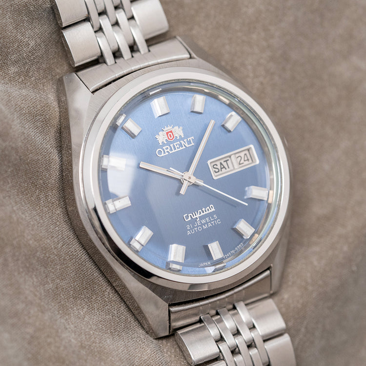 1960s Orient Crystal Automatic Day Date Blue Dial with Bracelet 36mm