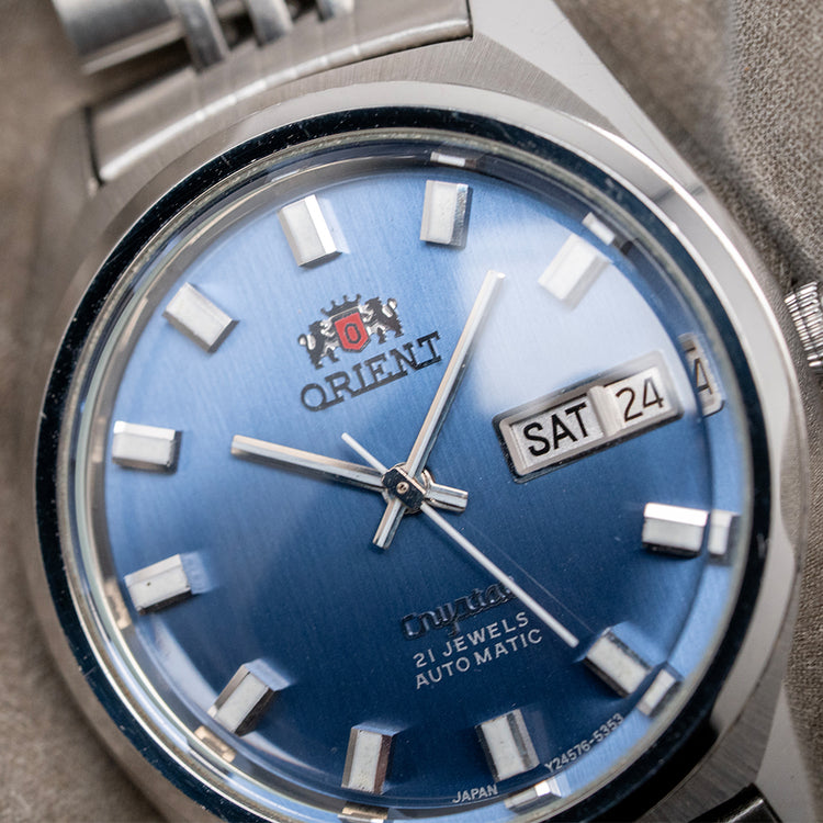 1960s Orient Crystal Automatic Day Date Blue Dial with Bracelet 36mm