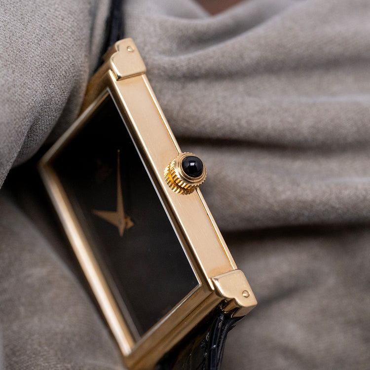 1970s Ebel 18ct Yellow Gold Black Dial 25x36mm 'Tank'