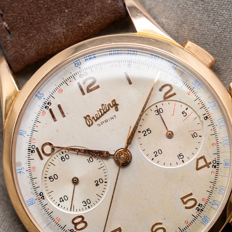 1950s Breitling Sprint Chronograph 18ct Yellow Gold Venus 188 37mm