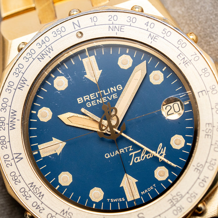 1980s Breitling Tabarly Blue Dial Full Gold Plated on Bracelet 35mm