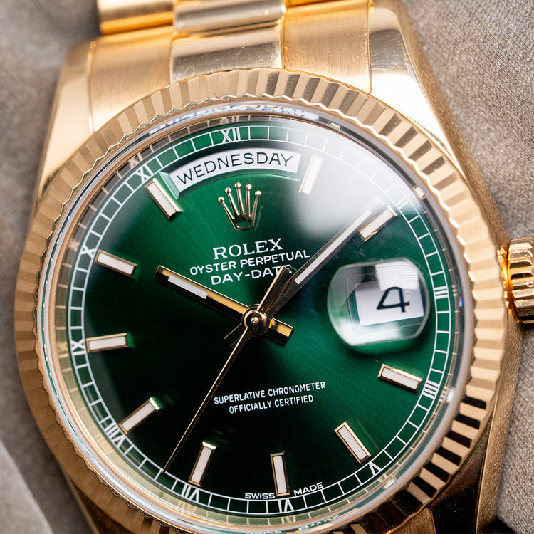 2006 Rolex Day-Date 36mm Yellow Gold 118238 Green Dial