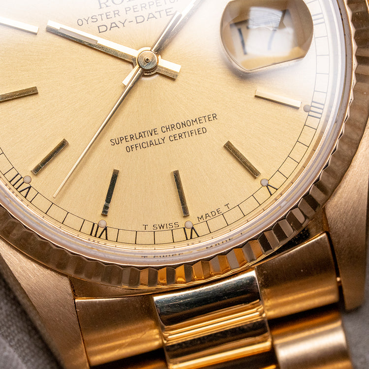 1986 Rolex Day-Date 36mm Champagne Dial 18038