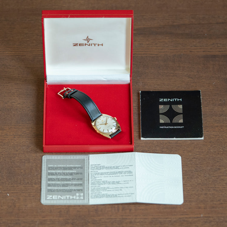 1973 Zenith Automatic Date 9ct Gold Tonneau Case Box & Booklets