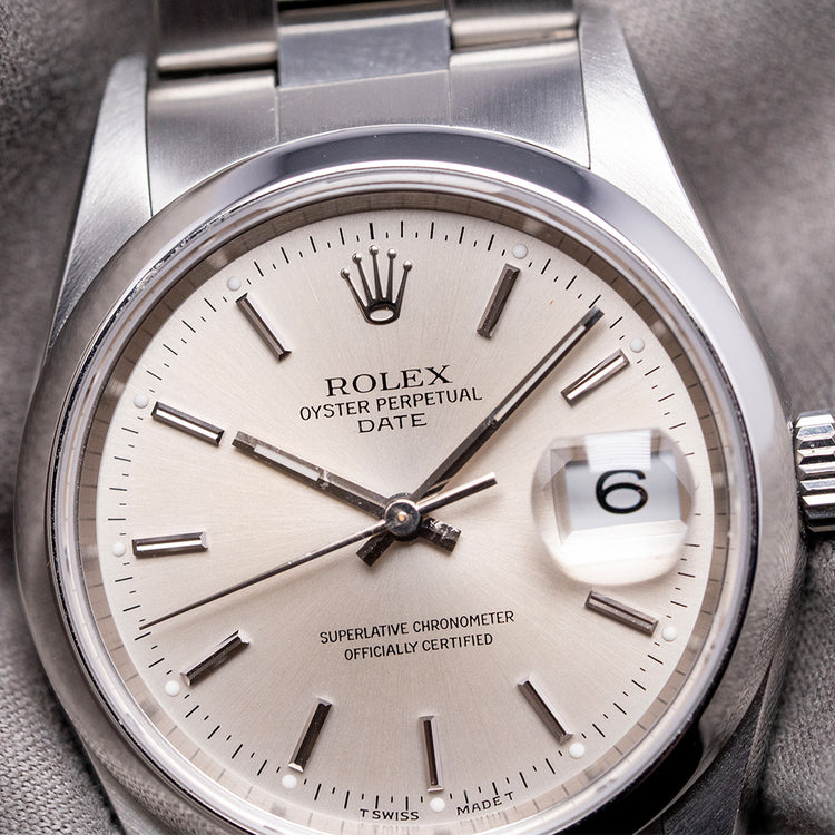 2002 Rolex Oyster Perpetual Date Silver Dial 34mm 15200