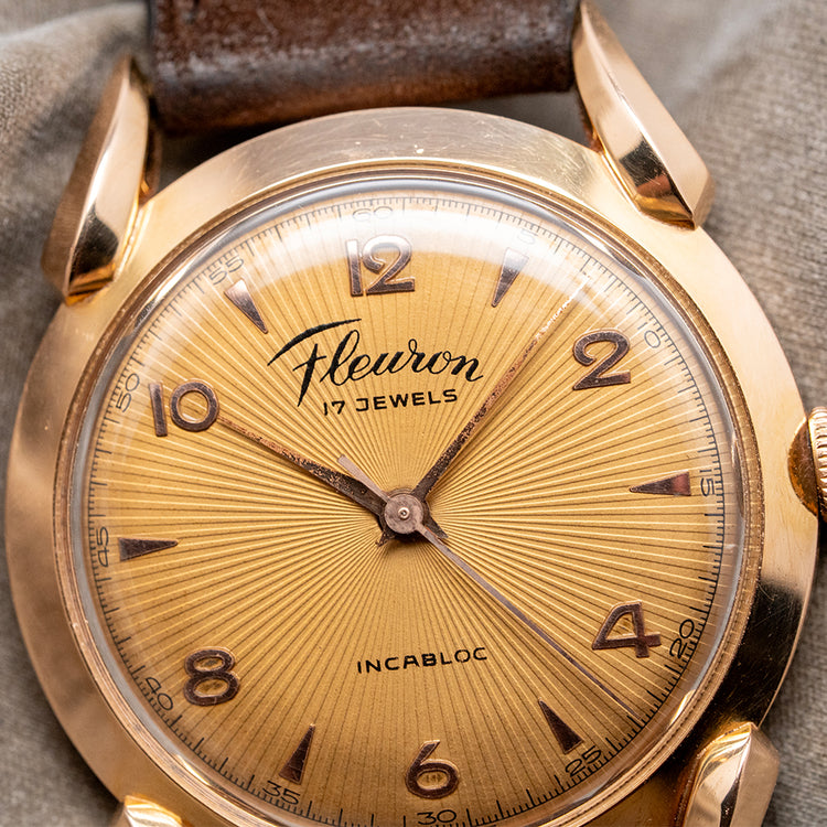 1950s Fleuron 18ct Pink Gold Bombe Lugs 35mm Manual