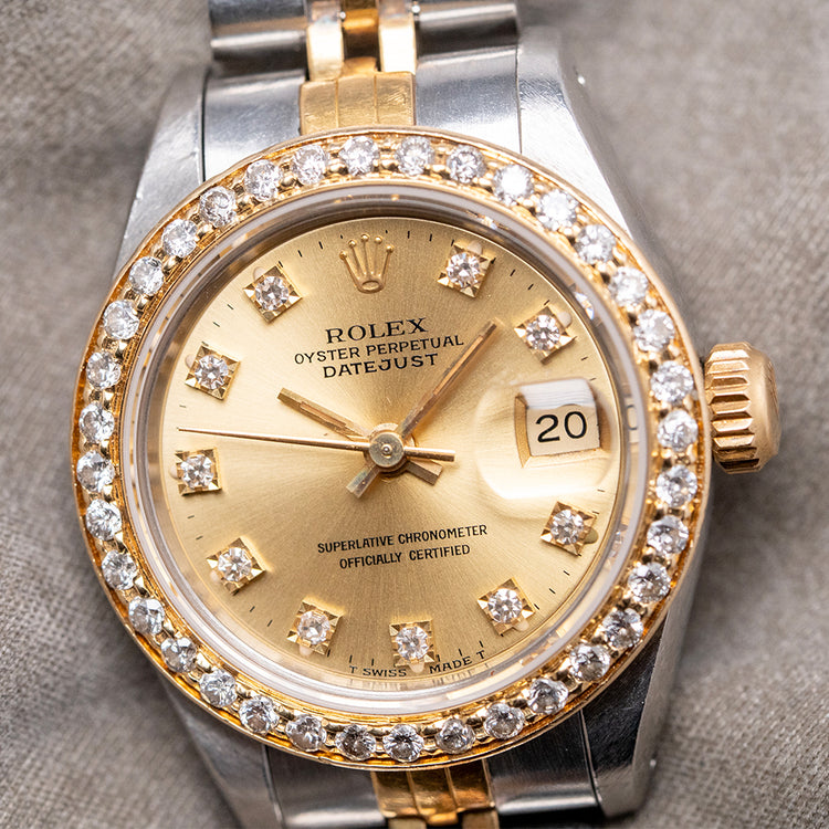 1990 Rolex Lady-Datejust 26mm Steel & Gold Factory Diamonds 69173