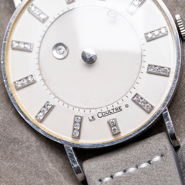 1955 LeCoultre & Vacheron 14ct White Gold Diamond Mystery Hour 33mm