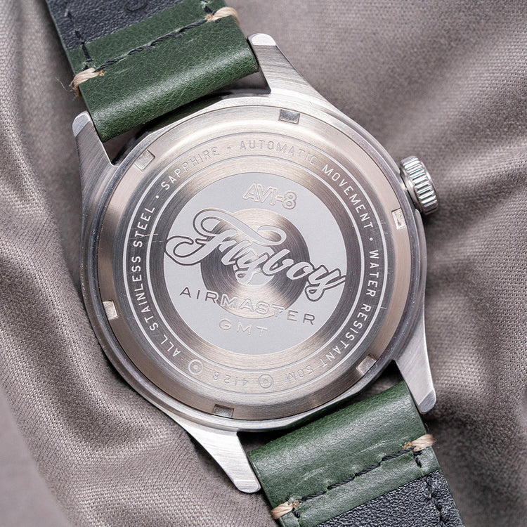 2025 AVI-8 Flyboy Airmaster GMT Fuselage Green 40mm