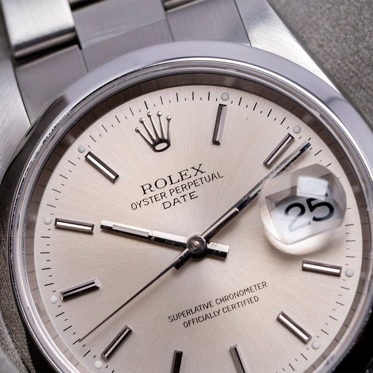 2002 Rolex Oyster Perpetual Date Silver Dial 34mm 15200