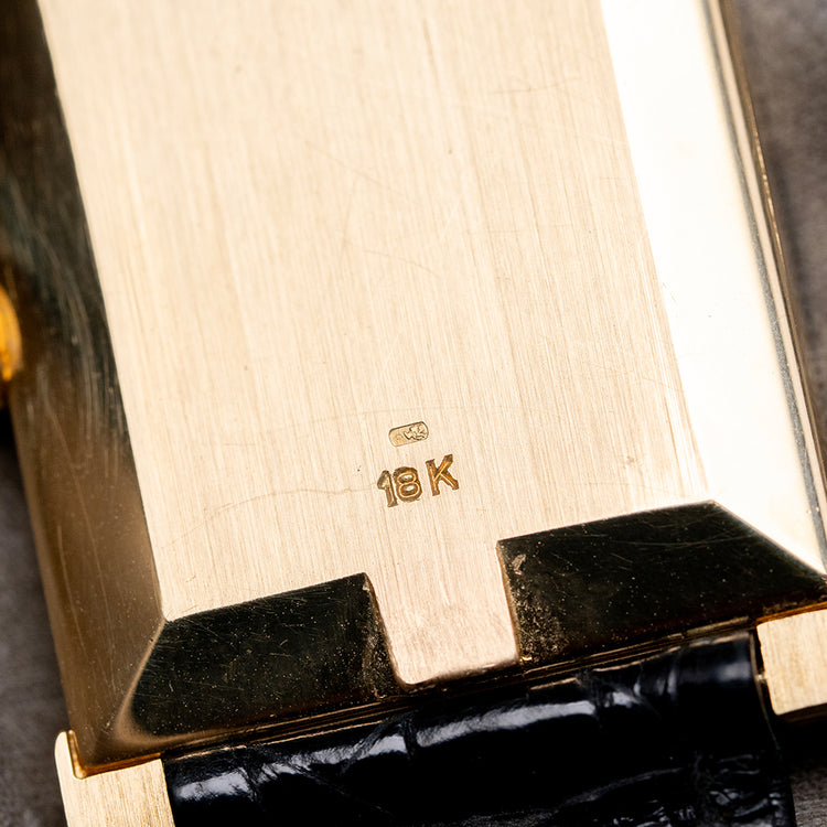 1970s Ebel 18ct Yellow Gold Black Dial 25x36mm 'Tank'