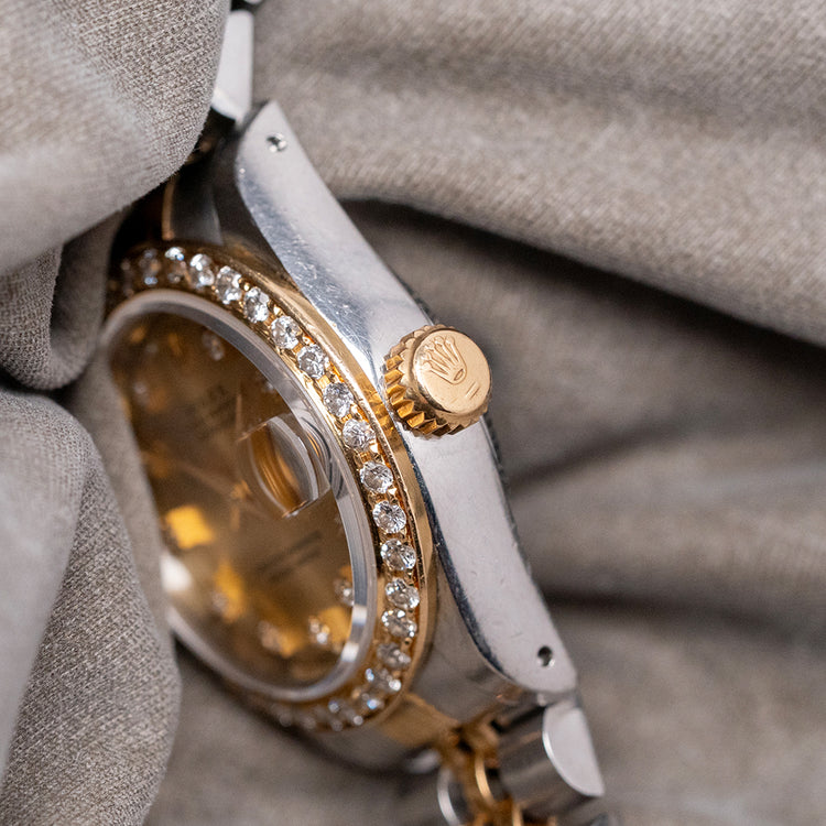 1990 Rolex Lady-Datejust 26mm Steel & Gold Factory Diamonds 69173