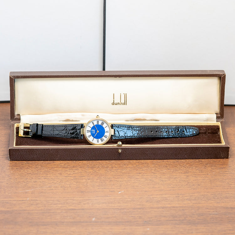 1980s Dunhill .925 Silver "Blue" Dial "Vendôme" 33mm Quartz