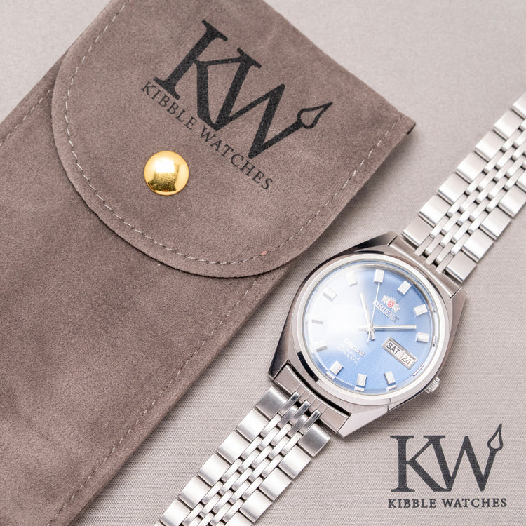 1960s Orient Crystal Automatic Day Date Blue Dial with Bracelet 36mm