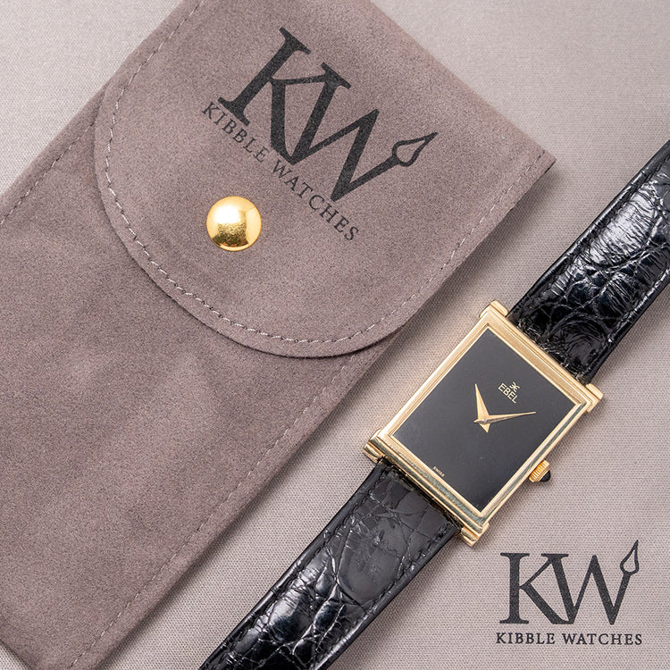 1970s Ebel 18ct Yellow Gold Black Dial 25x36mm 'Tank'