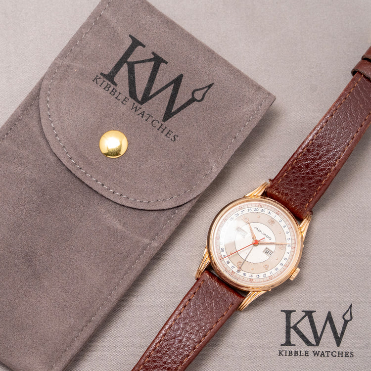 1950s Movado 18ct Pink Gold Triple Calendar Fancy Lugs 34mm