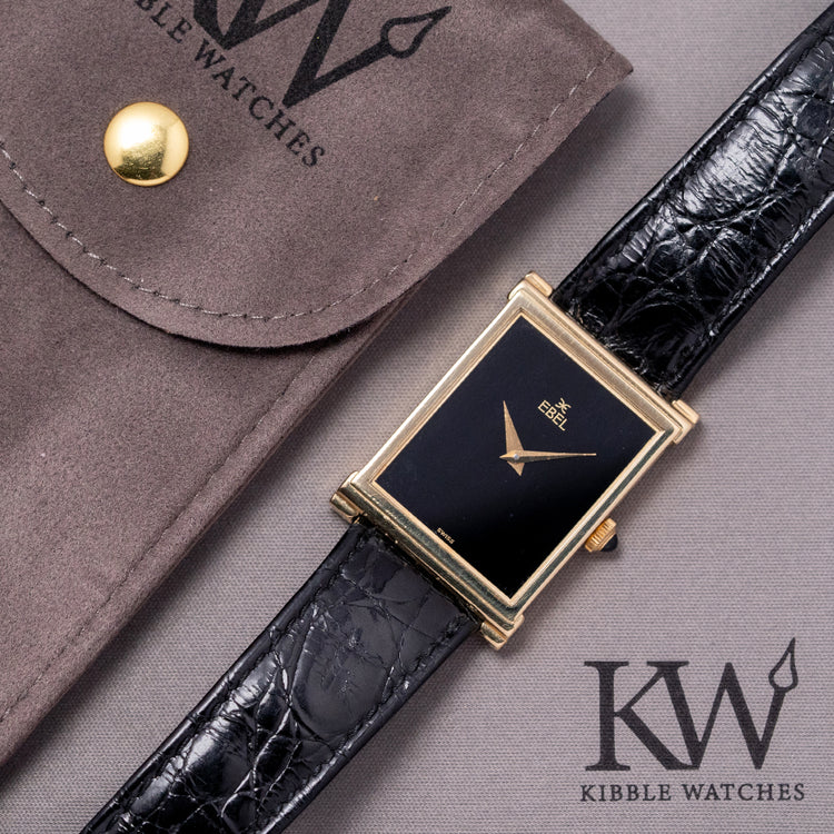 1970s Ebel 18ct Yellow Gold Black Dial 25x36mm 'Tank'