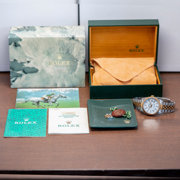 1991 Rolex Datejust 36mm White Roman 'Buckley' Diamond Dial 16233