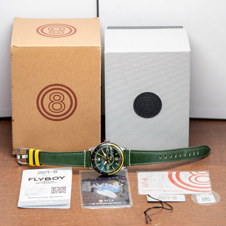2025 AVI-8 Flyboy Airmaster GMT Fuselage Green 40mm