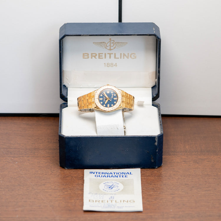 1980s Breitling Tabarly Blue Dial Full Gold Plated on Bracelet 35mm