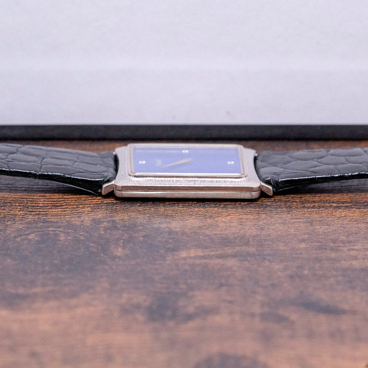 1980s Piaget 18ct White Bark Case Lapis & Diamond Dial