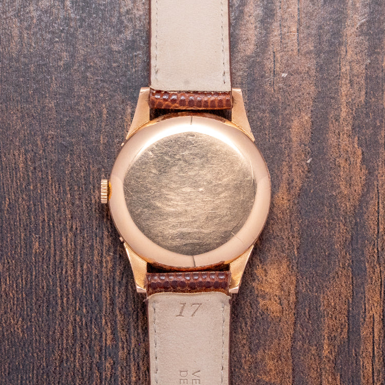 1950s Movado 18ct Pink Gold Triple Calendar Fancy Lugs 34mm