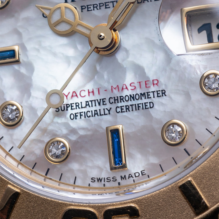 1996 Rolex Ladies Yacht-Master 18ct Gold Mother of Pearl Diamond Dial 69628
