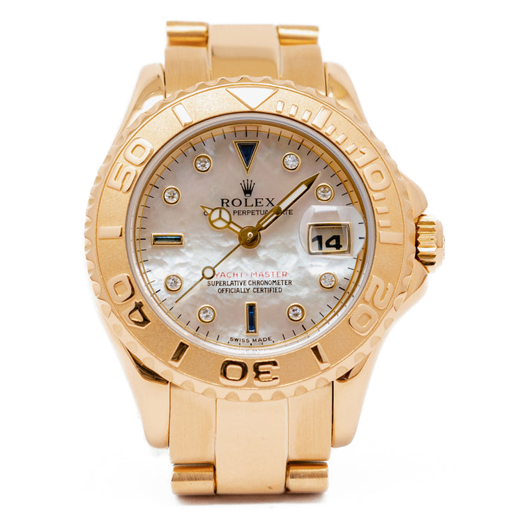 1996 Rolex Ladies Yacht-Master 18ct Gold Mother of Pearl Diamond Dial 69628