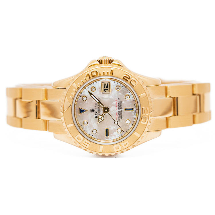 1996 Rolex Ladies Yacht-Master 18ct Gold Mother of Pearl Diamond Dial 69628