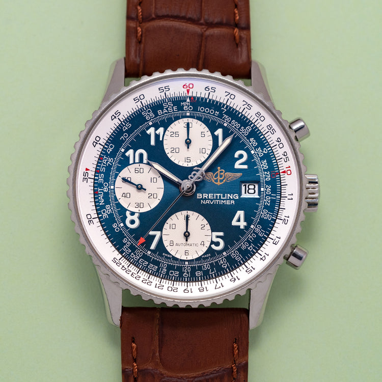 1990s Breitling Old Navitimer II Automatic Blue Arabic A13022